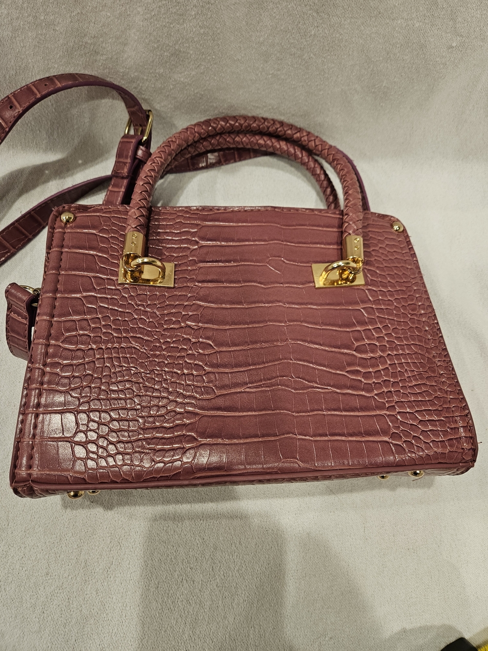 bebe Bella Croco  Satchel with Gold Hardware Purse Mauve Purple - Picture 9 of 11